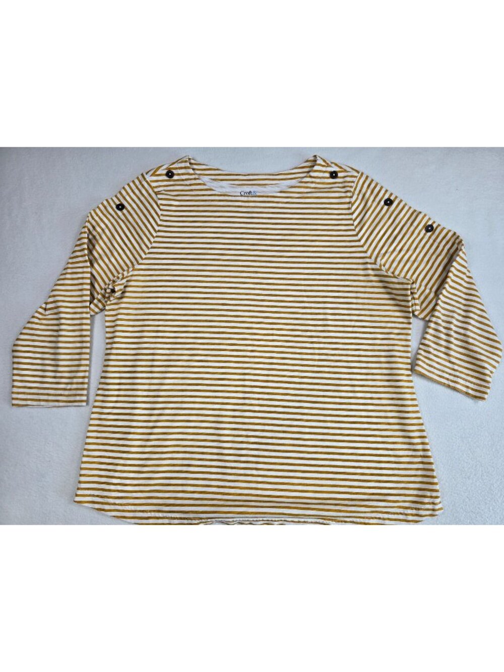 Croft & Barrow Yellow & White Striped 3/4 Sleeve Womens Top XXL